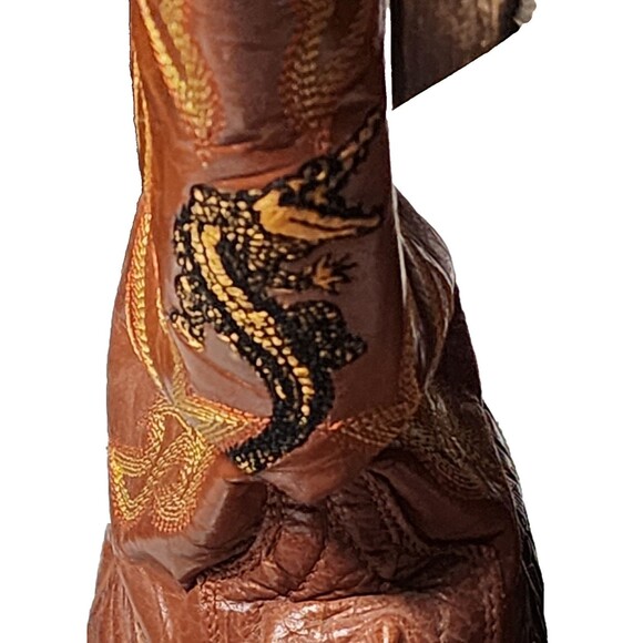 JOHNNY BOOTS Orange Brown Leather Gator Western Embroidered Boots US M7.5 W 9 - Picture 2 of 9